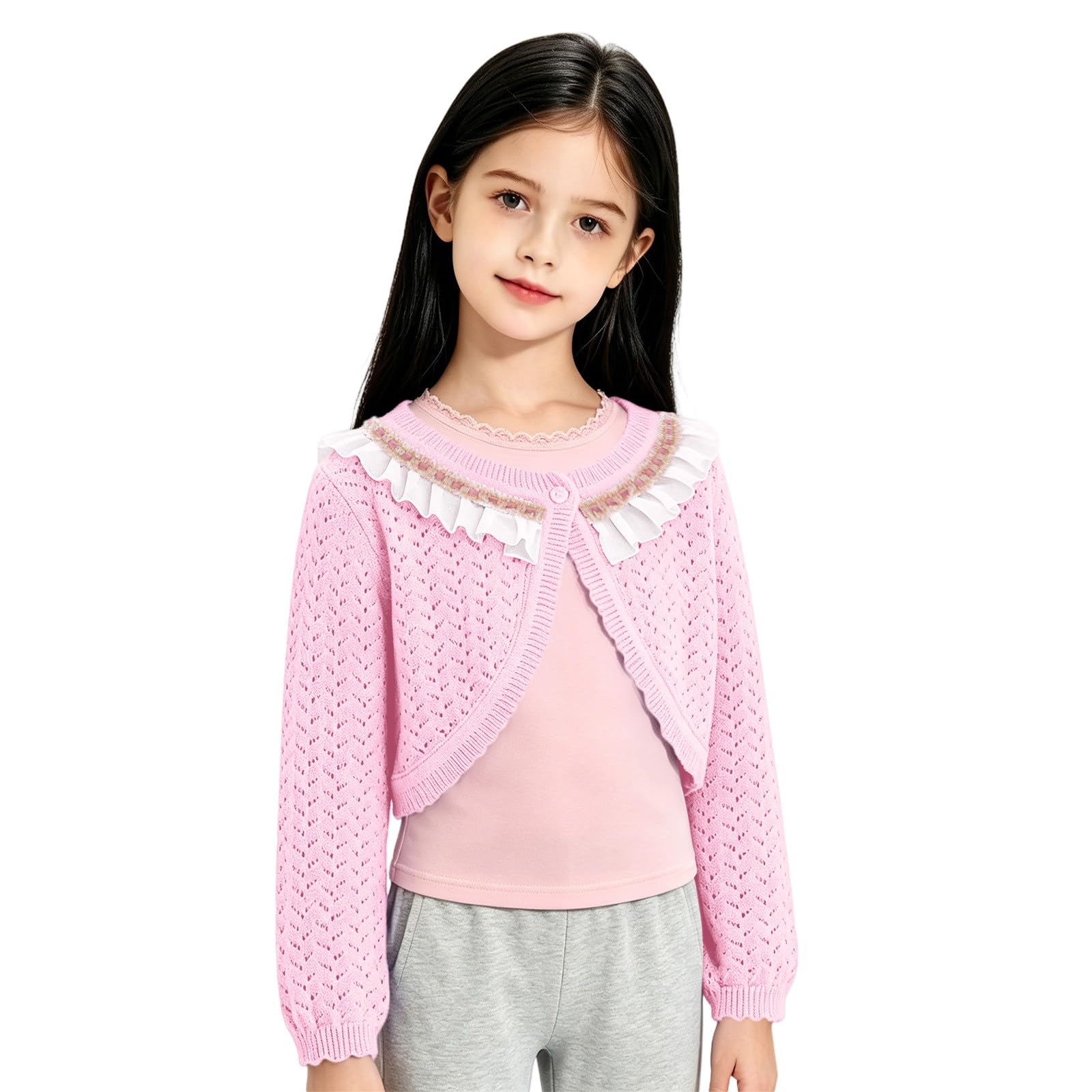 Bolero ligero de punto perforado para niñas, chaqueta corta transpirable para días cálidos