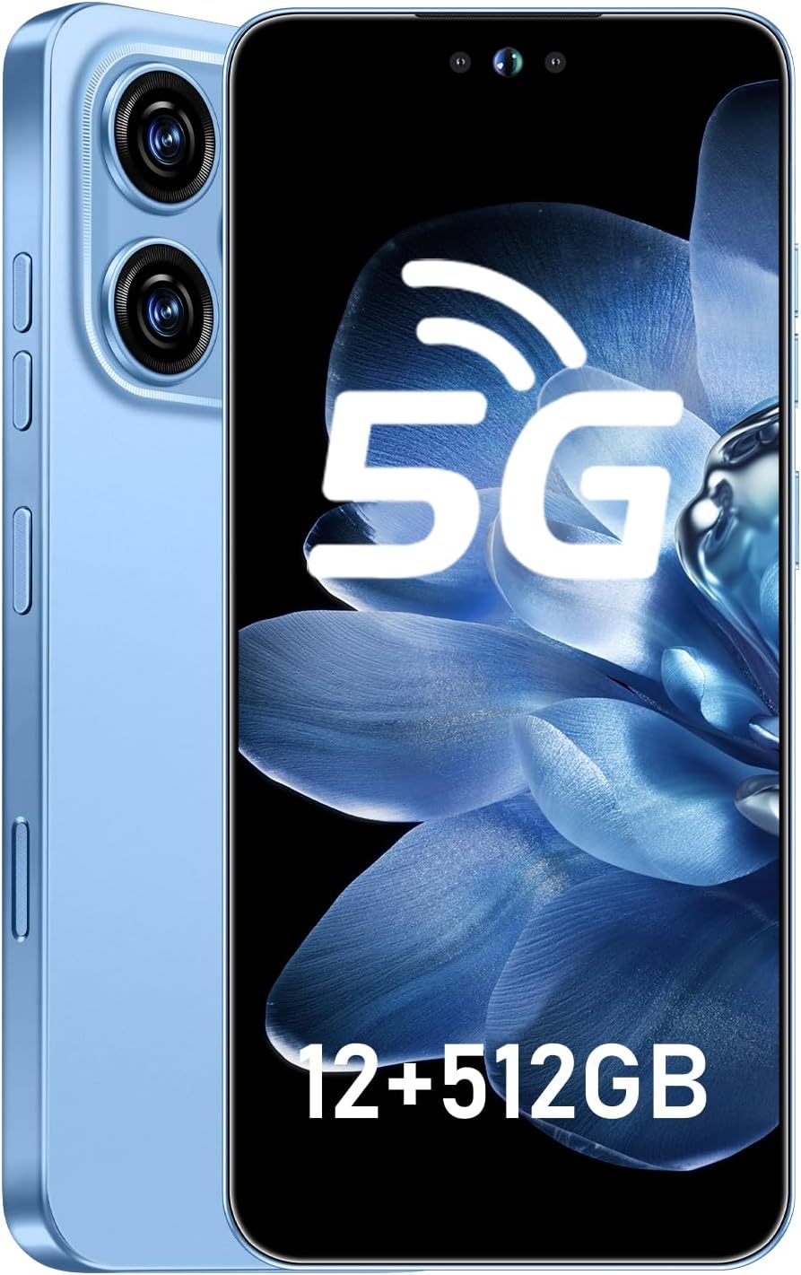 16PROMA X 5G Phone,Smartphone Unlocked Cell Phone 12GB+512GB/6.99“ HD Screen Display/68MP+108MP Camera/7000 mAh, Dual SIM Card/Face Unlock/Fingerprint Button Unlock-and take Photos (Blue)