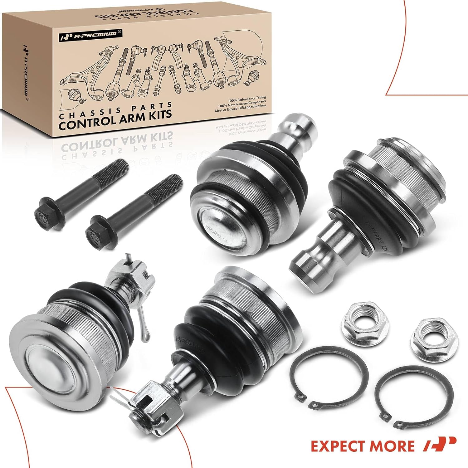 A-Premium Set of 4, Front Upper & Lower Ball Joints Kit, Compatible with Nissan Frontier 2005-2018, Pathfinder 2005-2012, Xterra 2005-2015