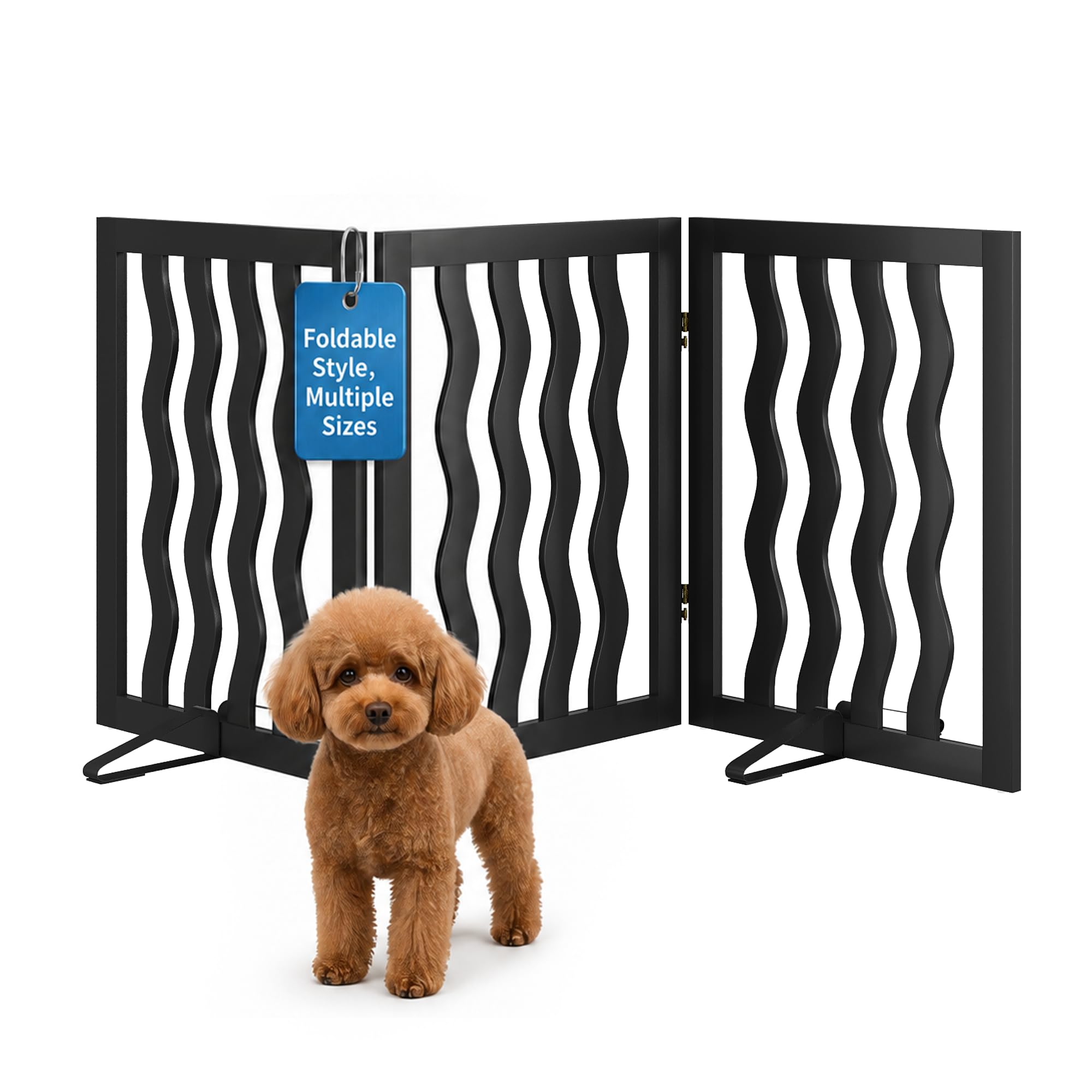 Semiocthome No-Drill Stair Gate, 61cm High Foldable Pet Gate, with a Maximum Extension of 140cm on 3 Sides, Suitable for Small Dogs (Wave Design) โ image 1