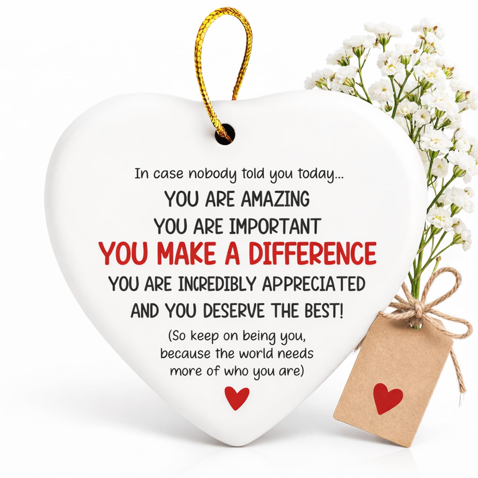 Heart Shaped Ceramic Appreciation Plaque Gift for Women, Teachers and Colleagues, Double Sided Hanging Ornament with Encouraging Message, Appreciation Keepsake for Retirement Gifts