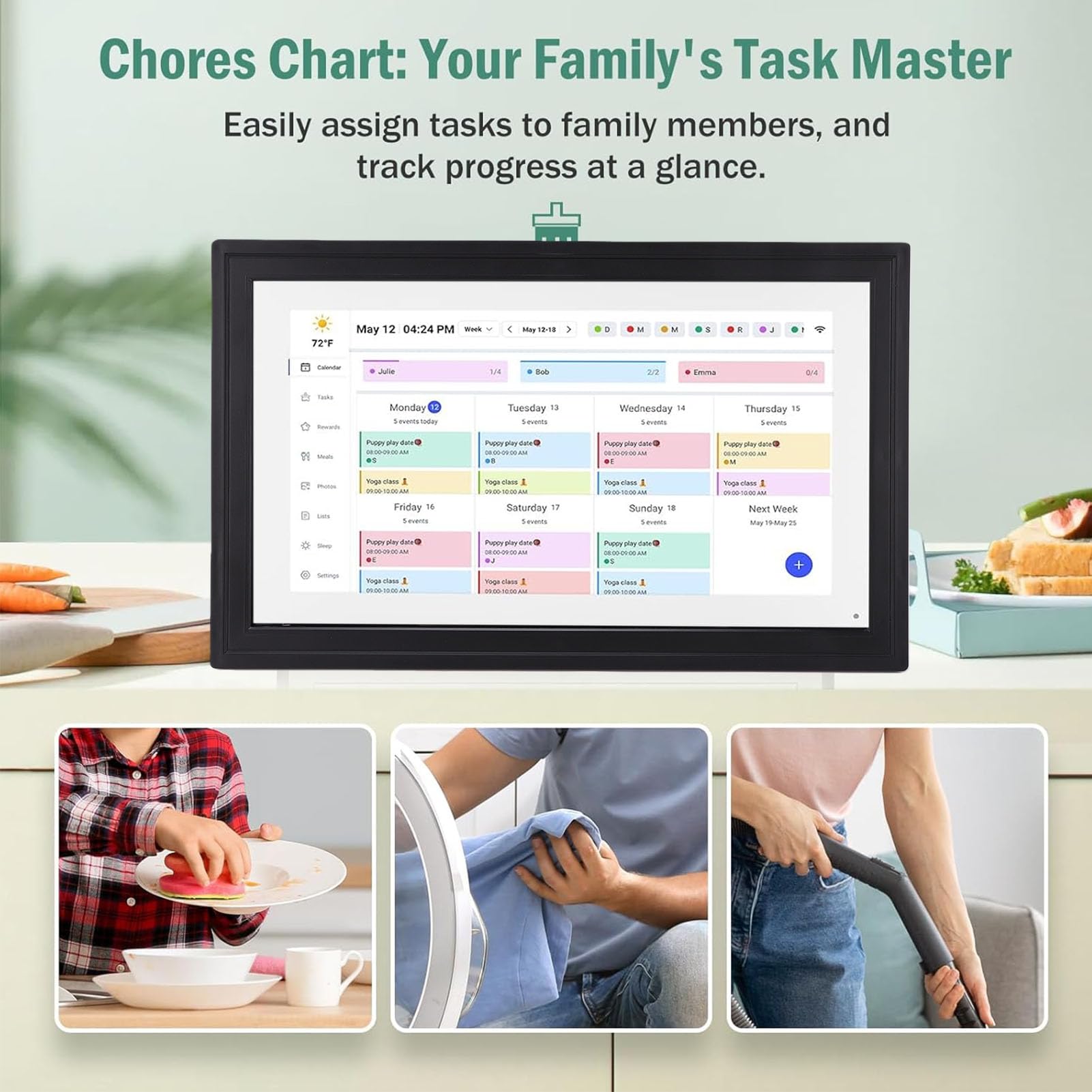 Sxhlseller 21,5-Zoll-Smart-Touchscreen-Digitalkalender, WLAN-Wandmontierbarer Familienplaner mit Interaktiver Aufgabentabelle und App-Steuerung, für Cozi Yahoo Sync (EU-Stecker)