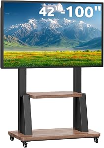 JXMTSPW Mobile TV Floor Stand on Wheels for Most 32-100 inch Plasma LCD/LED/OLED Flat Curved TVs Height Adjustable Rolling…