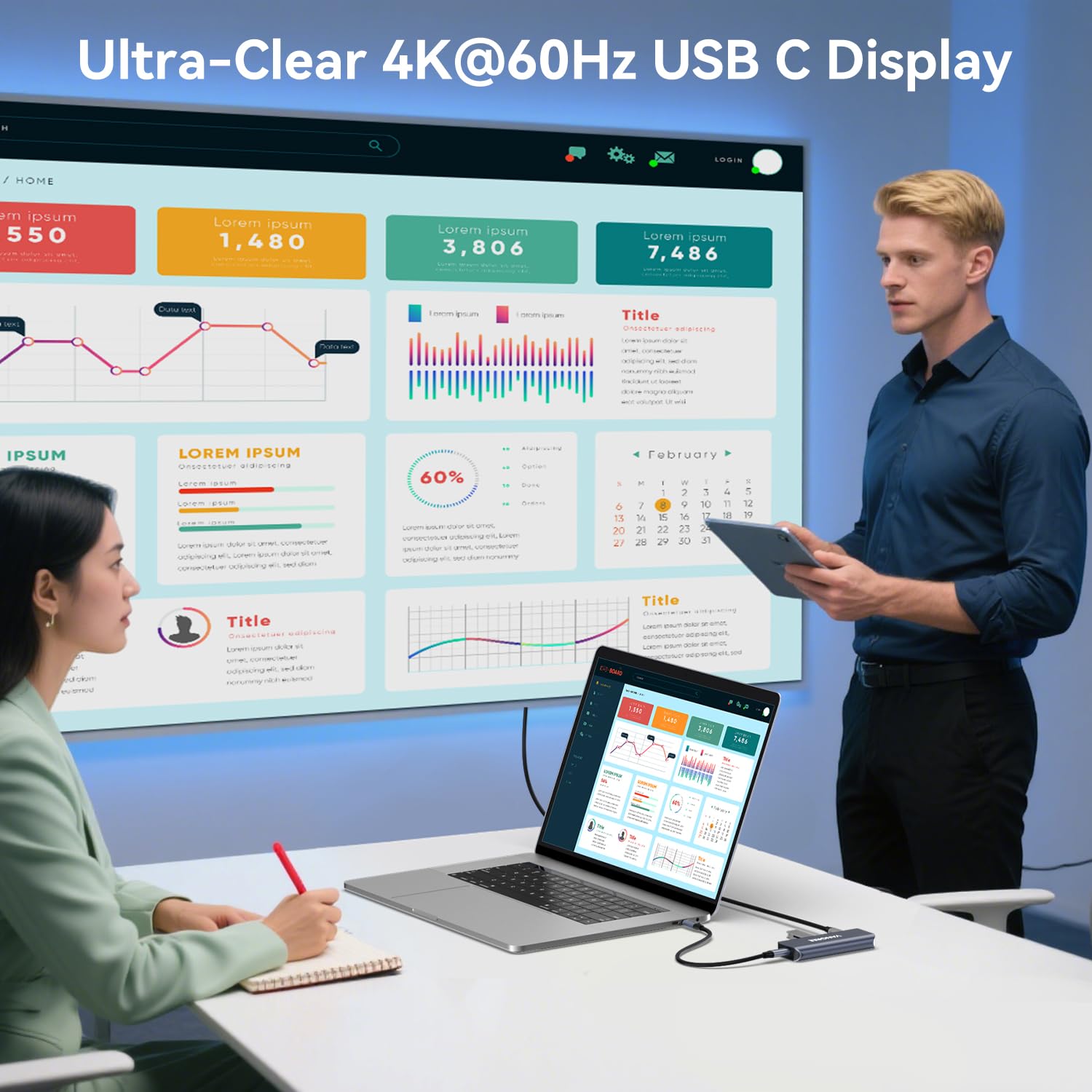 Hub USB C de 4 puertos con cable extraíble, 2 puertos USB-C 3.0 de 5 Gb/s, modo USB C DP Alt 4K @ 60Hz, PD 100W, adaptador multipuerto divisor USB C para MacBook Pro, iPad, iPhone 15, monitor USB-C,