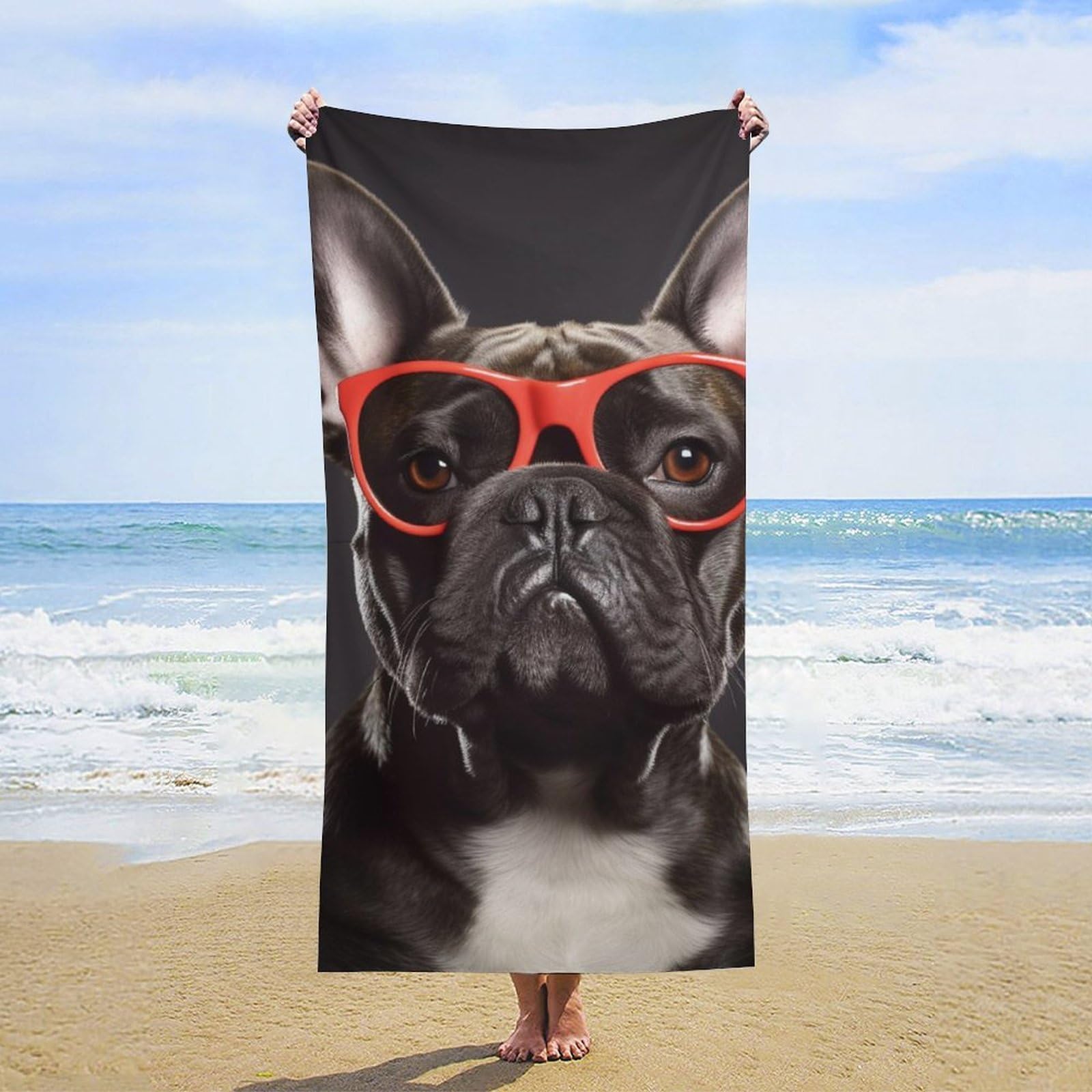 NTVOWPZO French Bulldog Beach Towel Oversized Microfiber Bath Towels Lightweight Sand Proof Beach Towels Absorbent Pool Towels for Swimming Yoga Bathroom Towel 31.5" X 63"