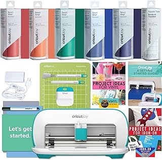 Cricut Joy Machine with Rainbow Smart Adhesive Vinyl, Starter Tool Set and Transfer Tape Bundle - Beginner Bluetooth Craft Cutting Machine Kit for Customized Cards, Small Decor Projects and Decals