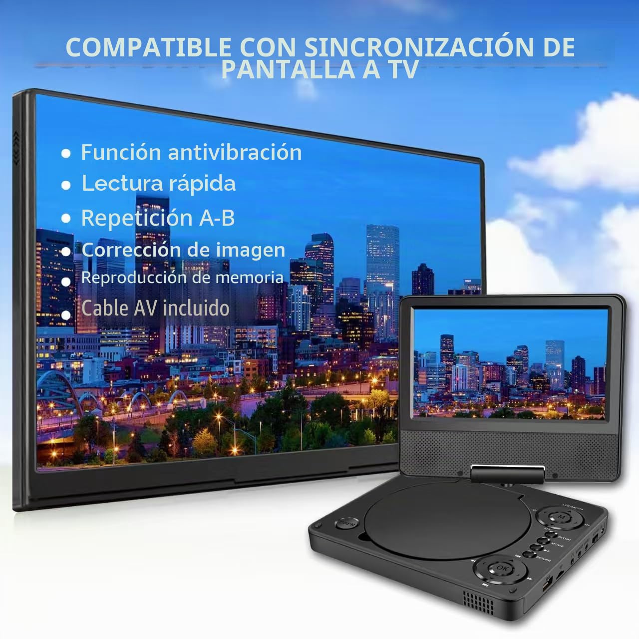 Reproductor de DVD portátil con Bluetooth de 9,5 pulgadas, YOOHOO con pantalla HD de 7,5 pulgadas, para niños, para viajes, TV de coche para reposacabezas, todas las regiones gratis, reproducción de
