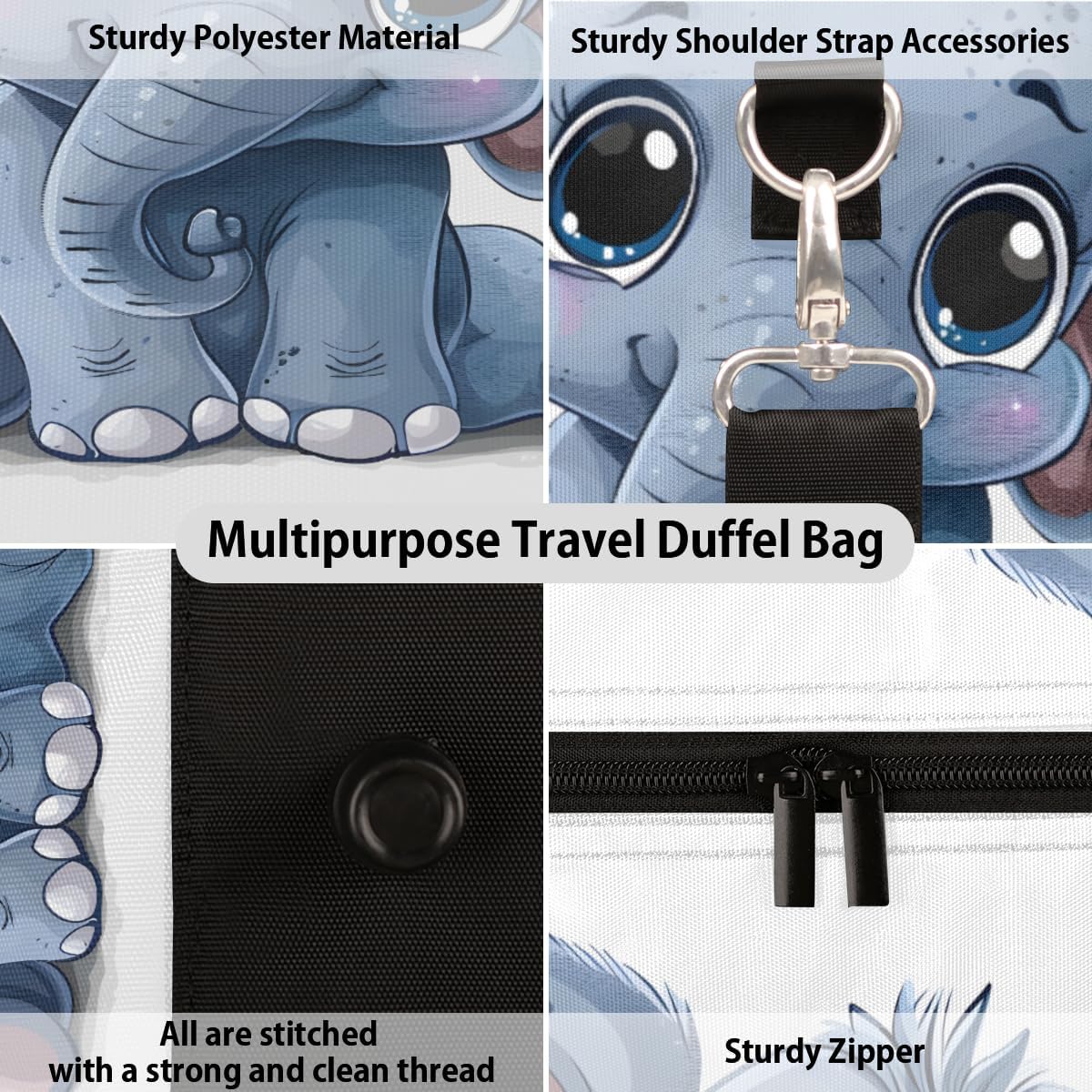 Lovely Cute Elephant Travel Duffel Bag for Women Men Large Capacity Overnight Weekender Bags for Lightweight Waterproof Sport Gym Bag for Workout Yoga Swim