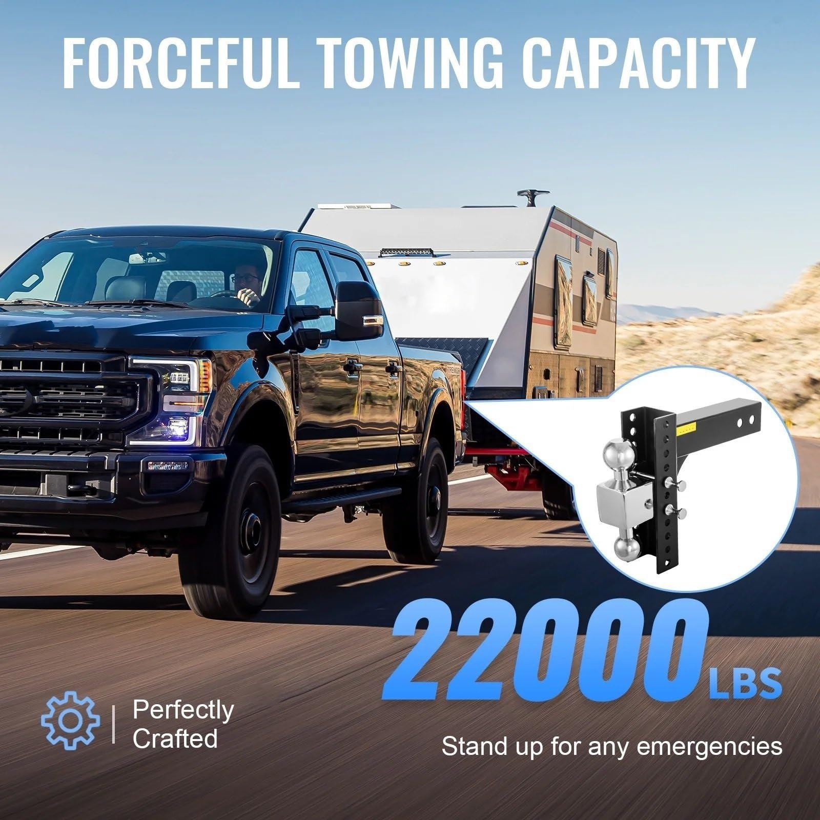 hak holowniczy Regulowany zaczep holowniczy 6/8" Rise & Drop Hitch Ball Mount Tow z zamkiem na kluczyk do holowania przyczep samochodowych i ciężarowych adapter do przyczepki(8 inch)