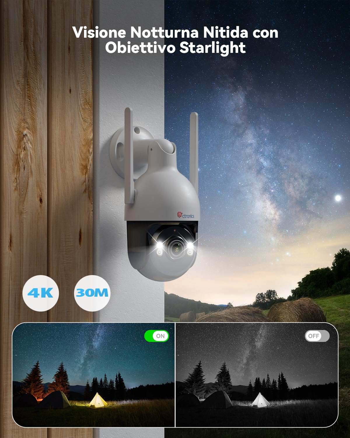 Ctronics 4K Telecamera Wi-Fi Esterno Metallo, PTZ IP Videocamera | Rilevamento Persone/Veicoli/Animali Auto Tracking, 2,4/5GHz WiFi, NVR/FTP, Visione Notturna a Colori 8MP, 256GB card IP66