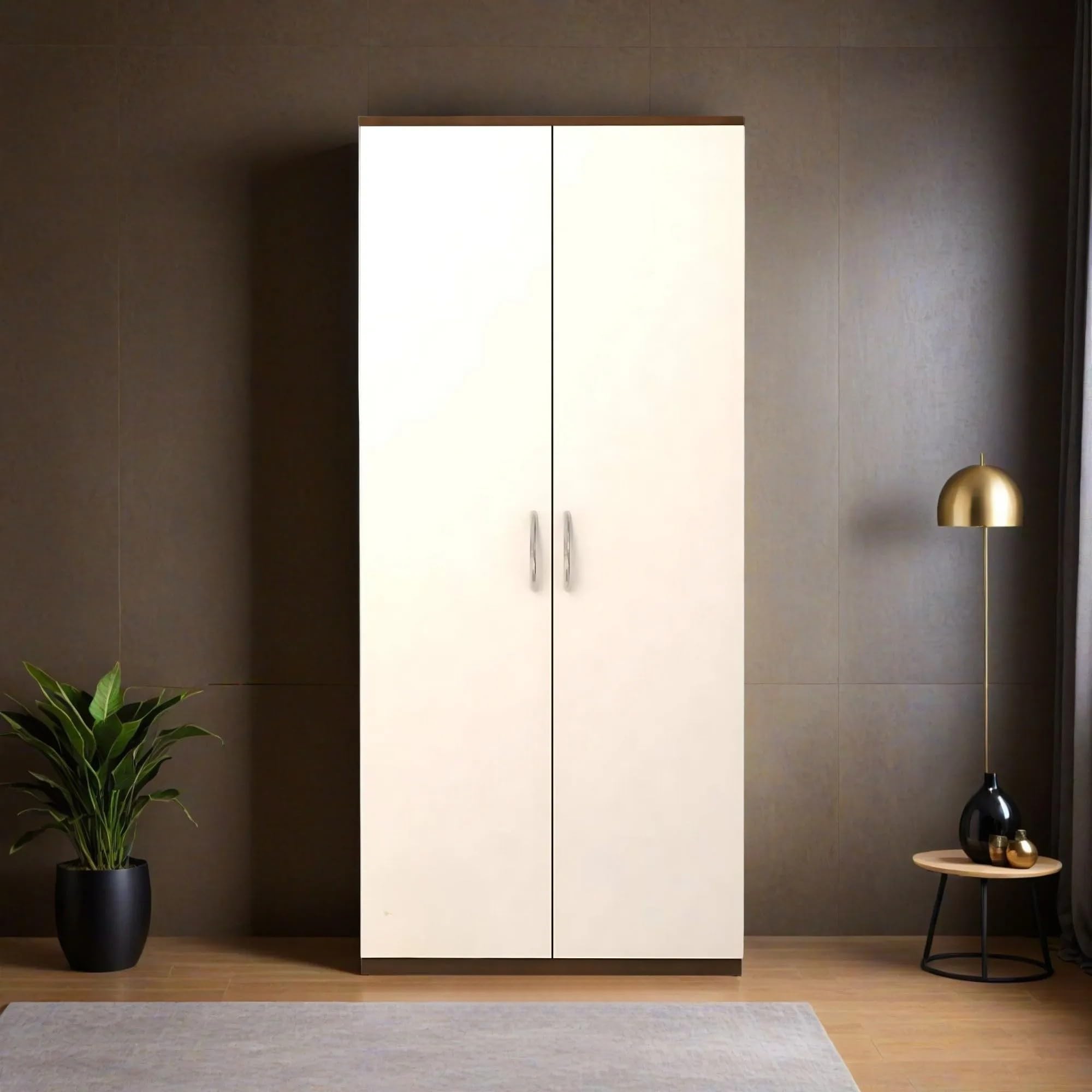 CASPIAN Furniture White and Brown 2 Door Wardrobe for Bedroom with Drawer, 3 Shelves and Hanging Space for Clothes | Cupboard for Home | Clothes Organizer | Size 75 x 24 x 17 inches-image-23