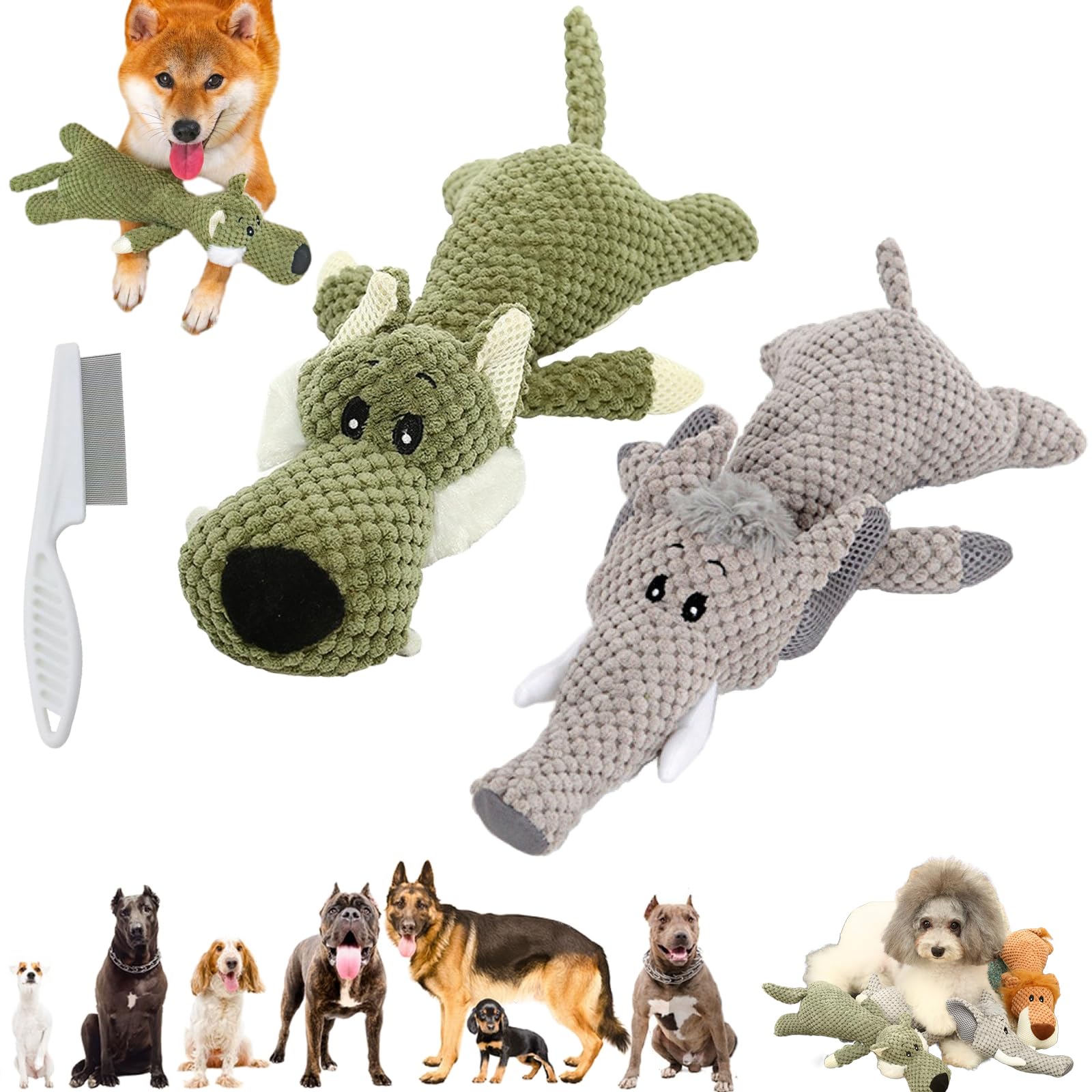 Dogs Chew Toys for Heavy Chewers, Stuffed Animals for Dogs Indestructible, Squeaky Dog Toys Large Dog, Durable & Interactive Toys
