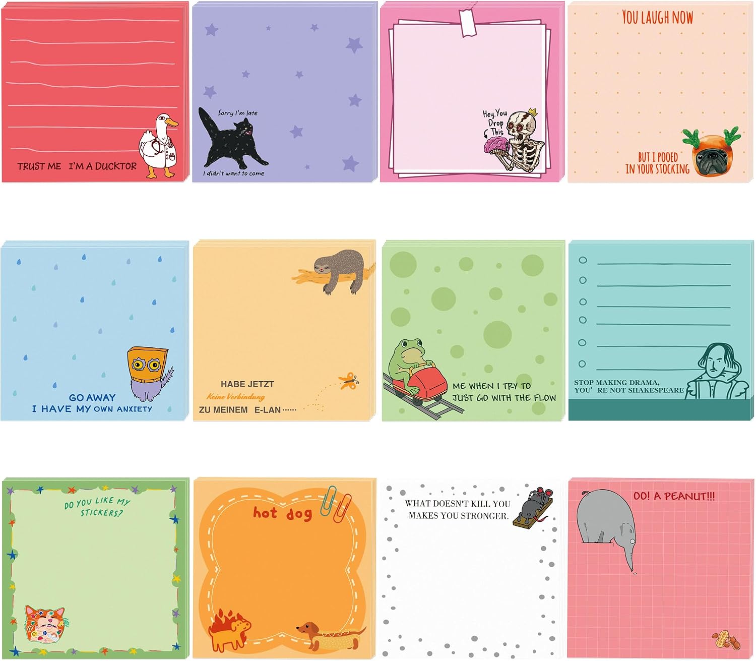 Whimsical Animal Square Notepad 240 Pcs Funny Cute Sticky Notes 12 Designs Cartoon Sticky Note Colorful Cartoon Self Stick Notes Adorable Cats Lover Camel Self-Stick for Adorable Cats Lover Gifts