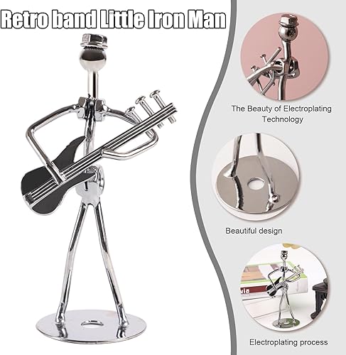 Miniatura 2 de Pequeña escultura de hierro, músico de metal, decoración de figuras de arte, regalo de estatua de hombre musical, exhibición para escritorio de