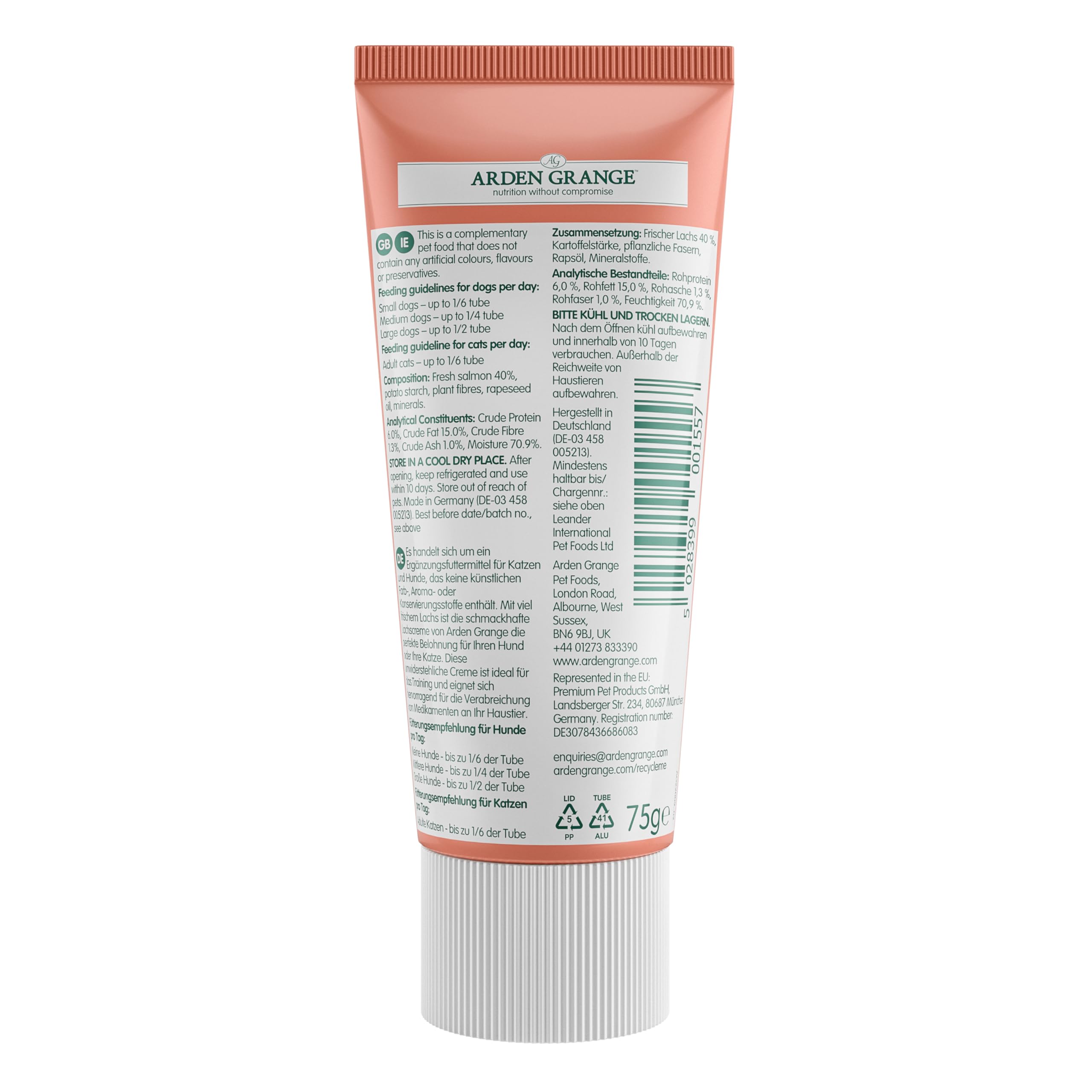 Arden Grange Salmon Paste for Dogs & Cats 12 x 75 g, 40% Fresh Salmon Squeezable Treat & Food Topper, Grain Free - Image 2
