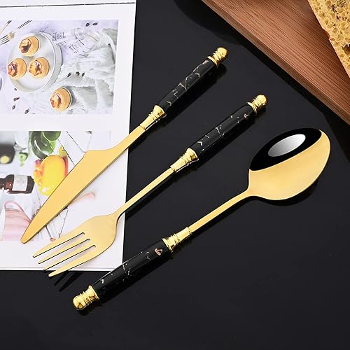 Miniatura 8 de JASHII Fancy Juego de cubiertos de acero inoxidable dorado, juego de cubiertos de acero inoxidable dorado, juego de cucharas de tenedor de cuchillo,