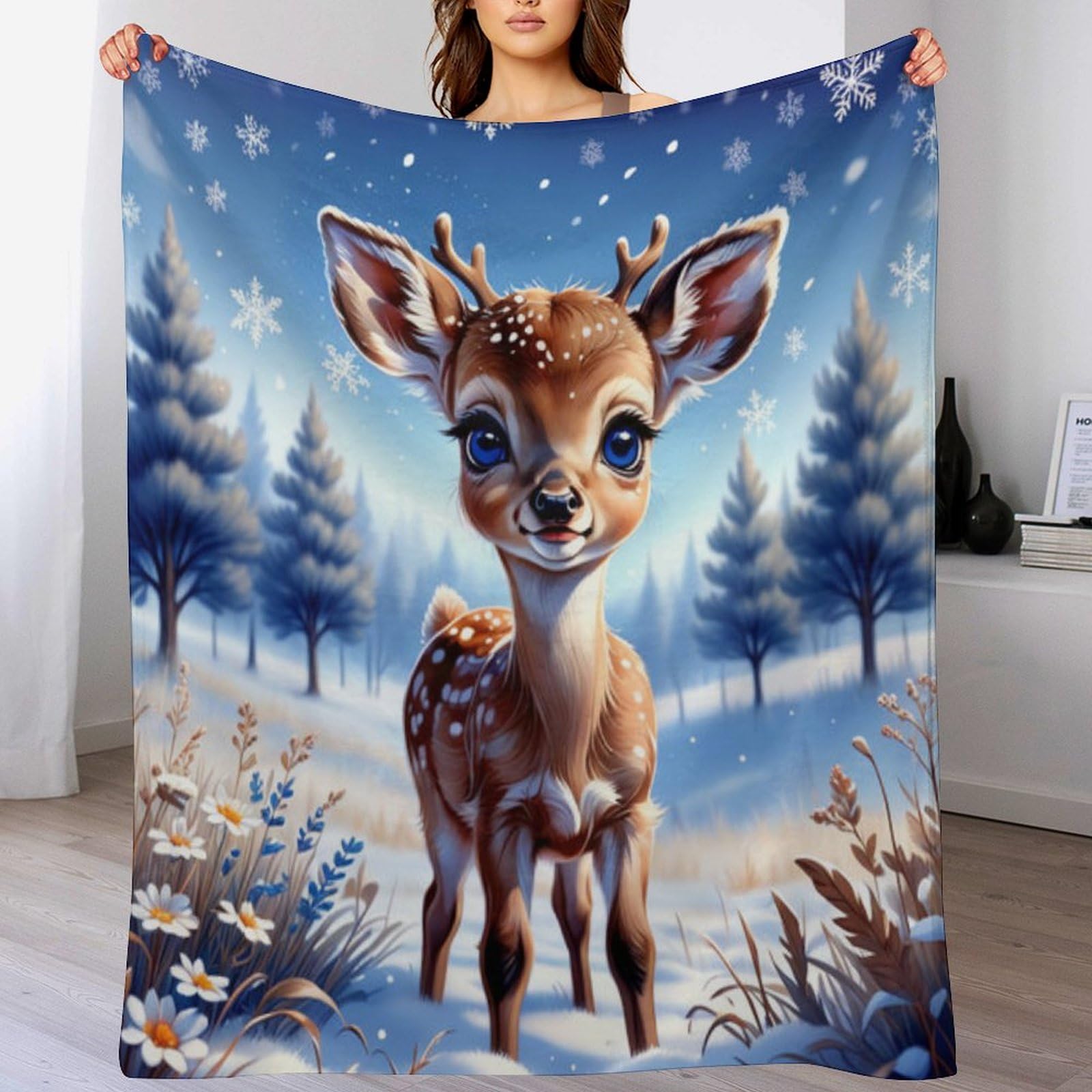 Couverture chaude cerf 3D pour vos soirées d'hiver cocooning au salon