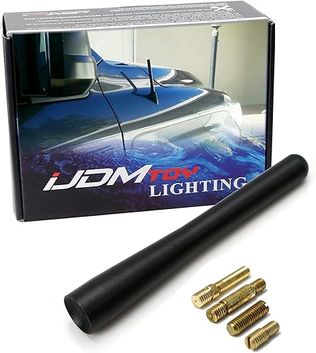 iJDMTOY Juego de antena de radio corta de 4 pulgadas compatible con Ford Toyota DodgeRAM, camiones Nissan, acabado negro mate