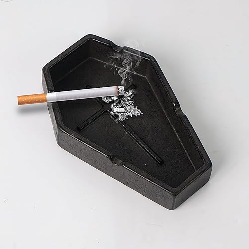 Miniatura 2 de DreamsEden Cenicero de metal lindo, ataúd decorativo, regalo divertido para hombres fumadores, pequeño cenicero portátil de metal pesado, decoración