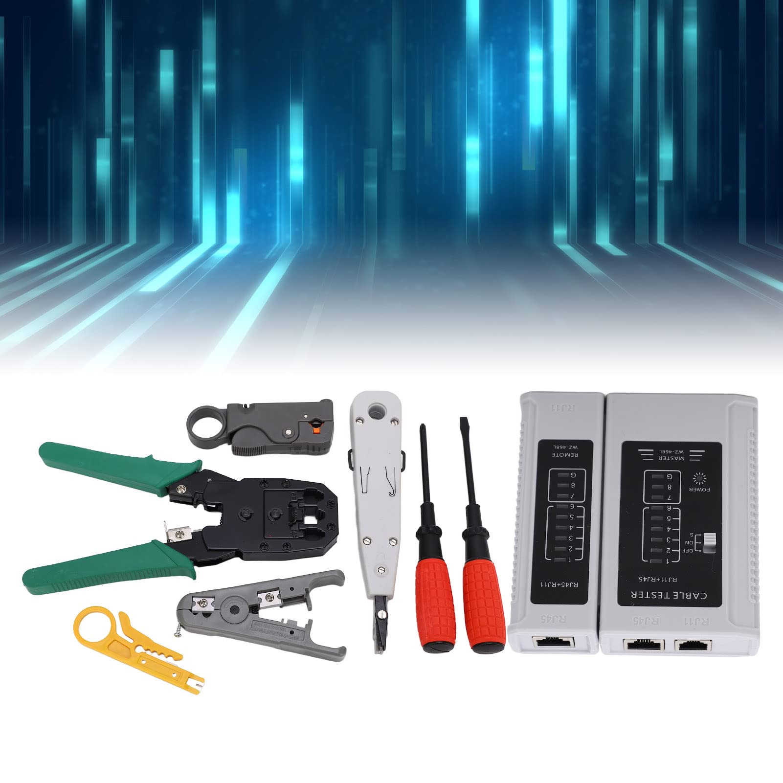 Kit d'outils réseau professionnel 9 en 1 outil de combinaison de câbles réseau portable avec sac de rangement pour connecteur RJ45 RJ11 RJ12 pince à sertir Ethernet pour