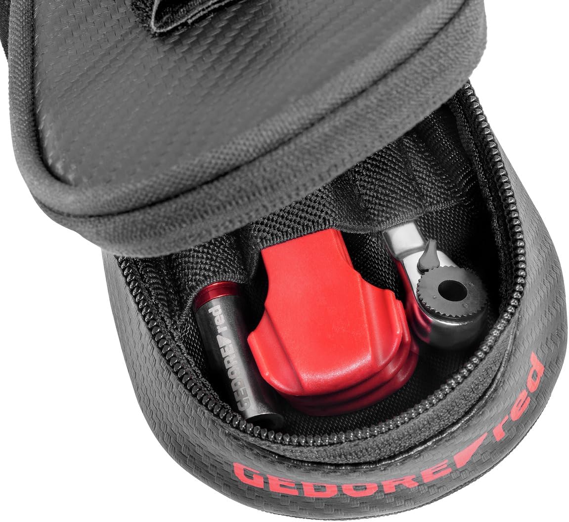 GEDORE red Bicycle Tool kit for Touring, Bike Tool 13 Pieces, Tyre Change, Bits, Ratchet, Adapter, Socket, Repair kit with Saddle Bag