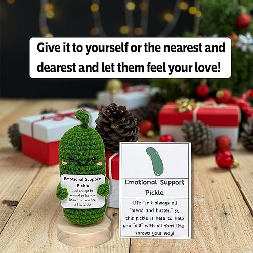 Miniatura 6 de Handmade Emotional Support Pickled Cucumber Gift, Emotional Support Pickled Cucumber Knitting Doll,Cute Handwoven Ornaments, Handmade Crochet