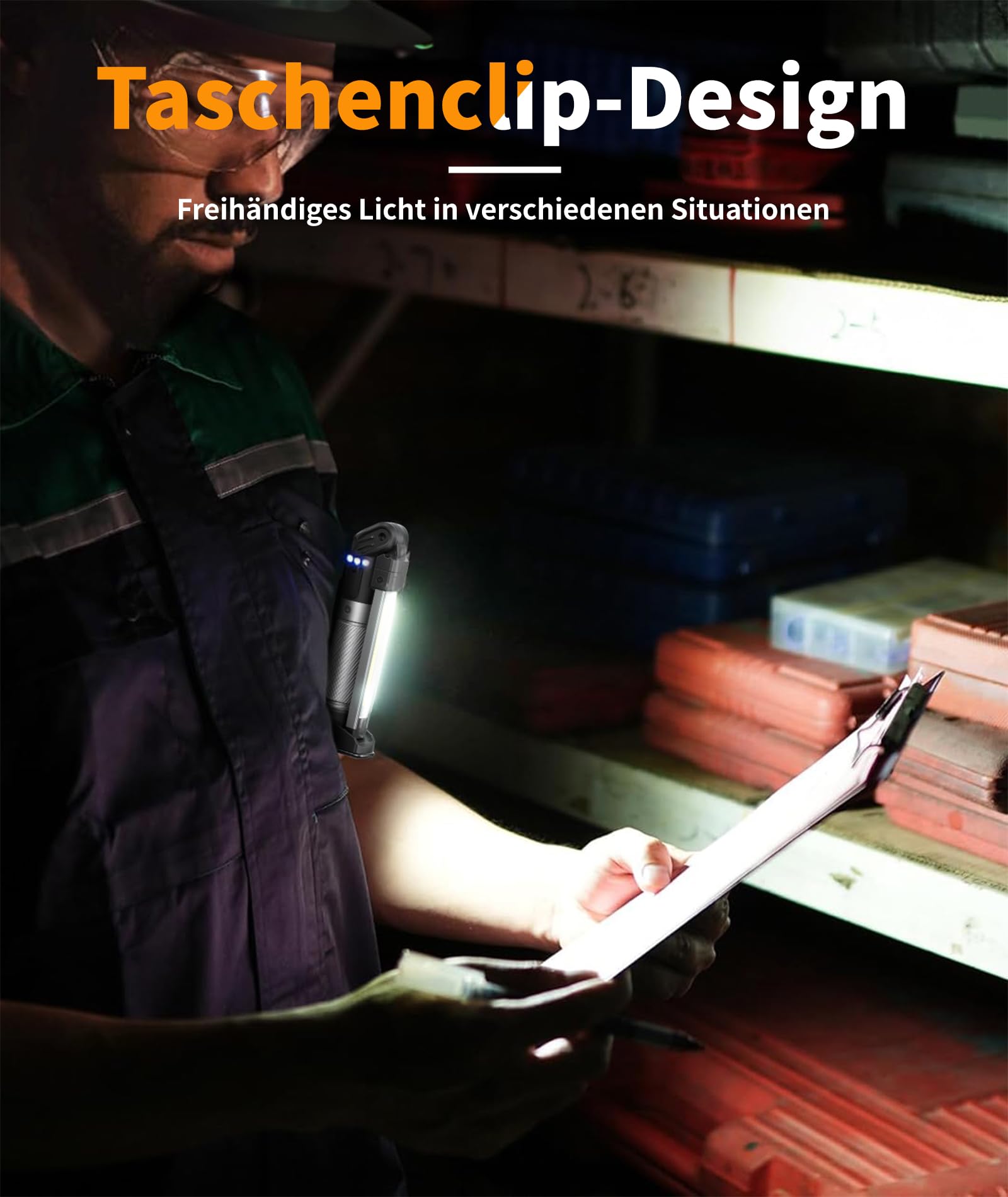 HOTLIGH Arbeitsleuchte – 800 Lumen Werkstattlampe LED mit Multifunktionalem Faltbarem Design, 2200 mAh Arbeitsleuchte LED Akku, 3 Leuchtmodi Arbeitslampe für Fahrzeugwartung/Notfälle, 1 Packung