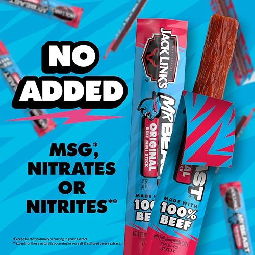 Miniatura 7 de Jack Link's x MrBeast - Mini palitos de carne originales  0.23 oz de proteína por 2 palitos envueltos individualmente, hechos con carne de res 100%