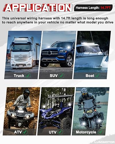 Miniatura 7 de Nibright - Arnés de cableado de 2 conductores, kit de arnés de cableado de 14.7 pies con interruptor de roca para barra de luz LED, luces antiniebla