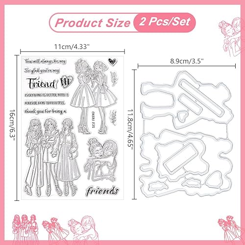 Miniatura 2 de INFUNLY Sellos y Troqueles de Mejores Amigas para Hacer Tarjetas Sentimiento Sellos Transparentes DIY Troqueles de Metal Hermosas Amigas Sello de
