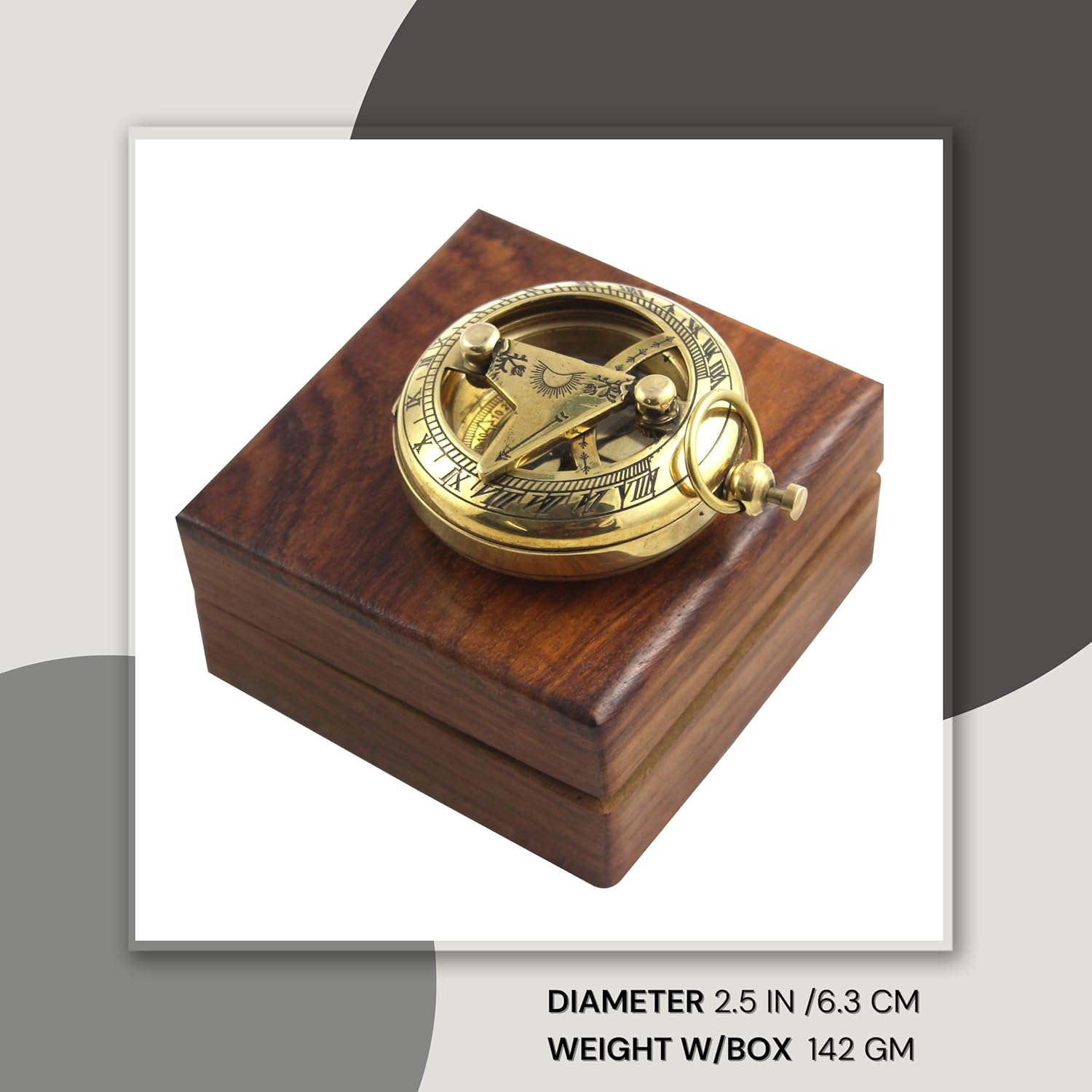 Marine Sundial Compass with Antique Nautical Solid Pocket Compass in Box Vintage Polish with Brass Finish Navigate Device Collection