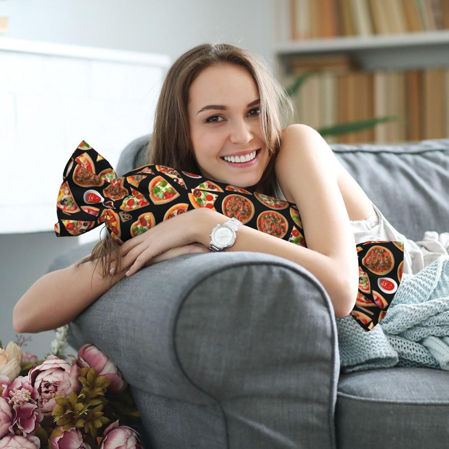 Pizza 3D Print Candy Cylindrical Comfortable Pillow Throw Pillows Home Decor Easy Maintenance