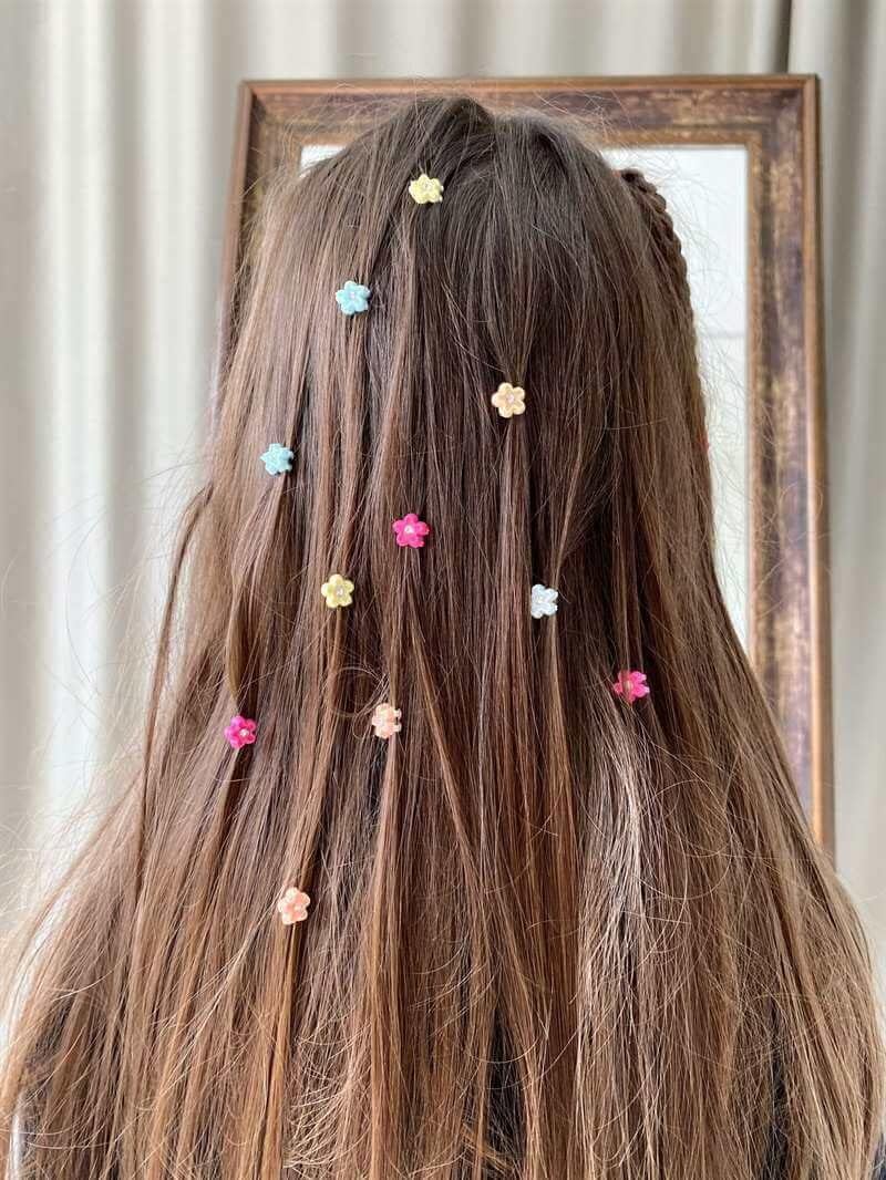 QITIMIR240 Pcs Mini Hair Clips - Beads for Hair, Tiny Hair Pins for Women, Colorful Floral Bangs for Girls (6 Colors)