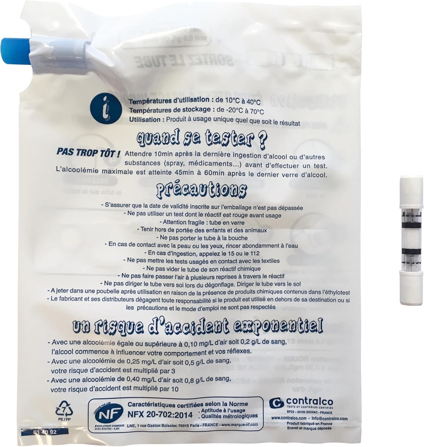Lot de 150 Ethylotest Ballon 0,5g/l Norme NFX – Alcootest à Usage Unique, soufflez Vous saurez [ Éthylotest France pour conducteur confirmé ]