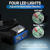 Vista 5 de YOCTOSUN - Lupas de aumento con luz para trabajo de cerca, lupa recargable con diadema con 4 lentes 1.5X-3.5X, visor de lupa manos libres