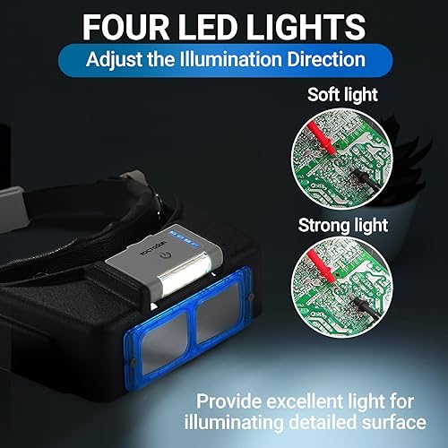 Miniatura 5 de YOCTOSUN Lupa con luz para trabajo cercano, lupa recargable con 4 lentes 1.5X-3.5X, visera de lupa manos libres para joyeros, manualidades,