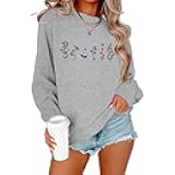Flower Graphic Sweatshirt for Women Floral Printed Vintage Long Sleeves Shirt Crewneck Hoodie Loose Pullovers Tops