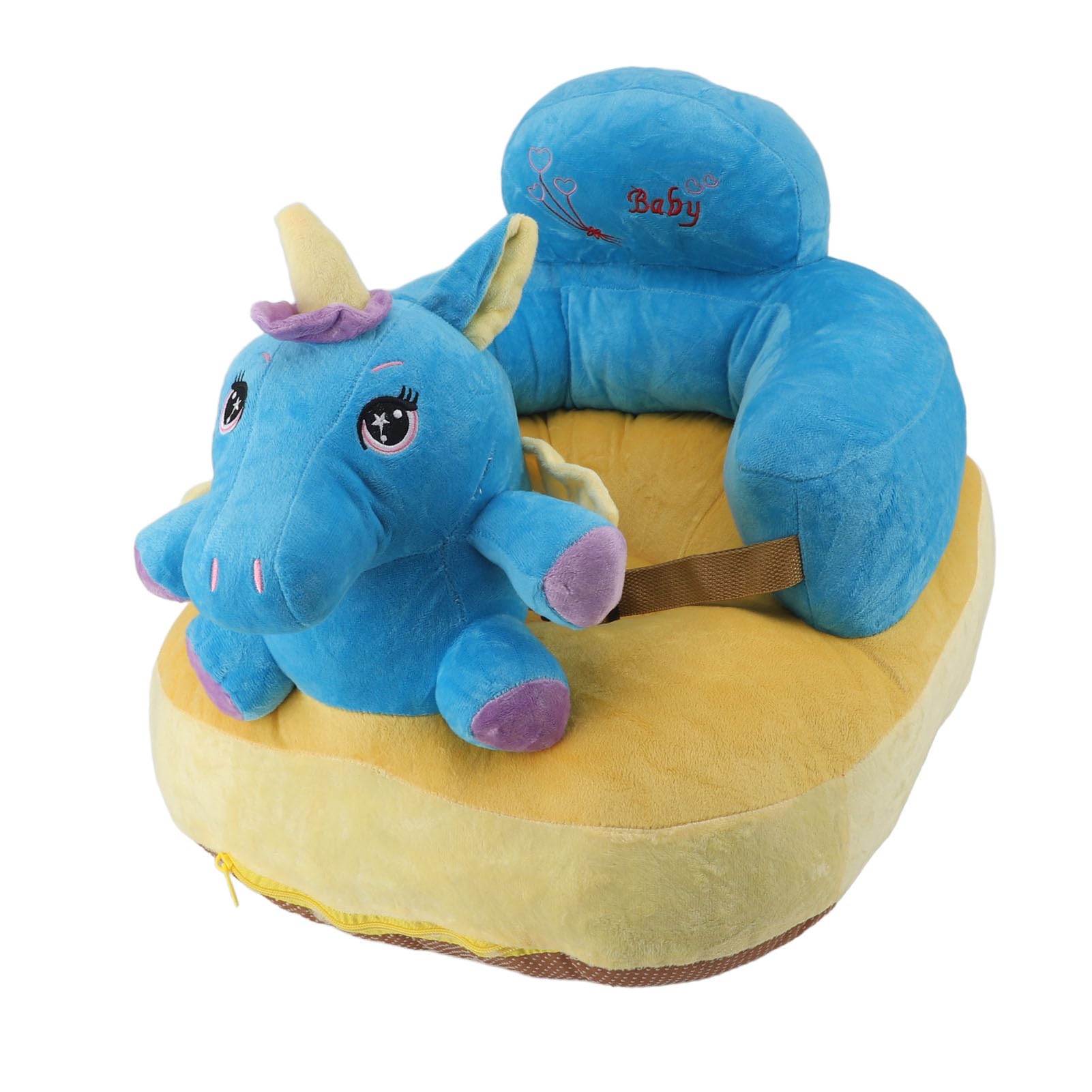 Srliya Präziser Lern-Sitzstuhl Verhindert Stürze, Verstellbarer Winkel, Bequemer, Tragbarer, Sicherer Plüsch-Babystützsitz für Kleinkinder, Sitzstuhl mit Weichem (Blaues Pferdemuster)