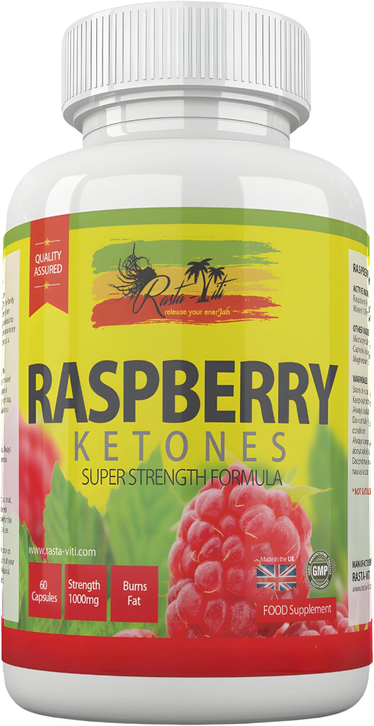 Raspberry Ketones Dietary Supplements - 60 High Strength Caffeine Free Capsules - Pure Raspberry Ketone for Men & Women - Made in The UK
