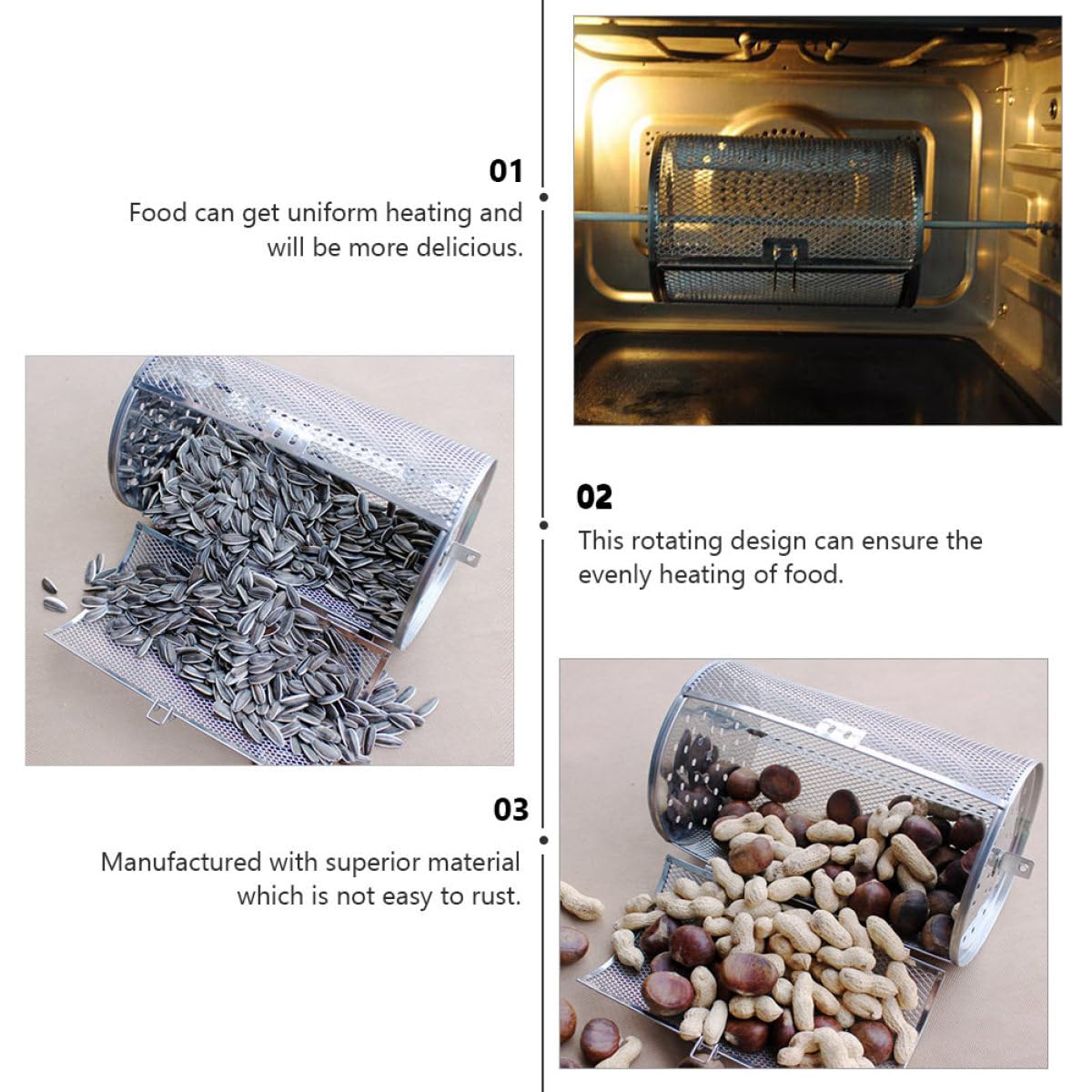 GALPADA Gabbia Rotante in Acciaio Inox 14X23 CM per Arrostire Noci e Verdure Contenitore Resistente per Barbecue e Forno Elettrico Accessorio Pratico per Grigliate All’Aperto