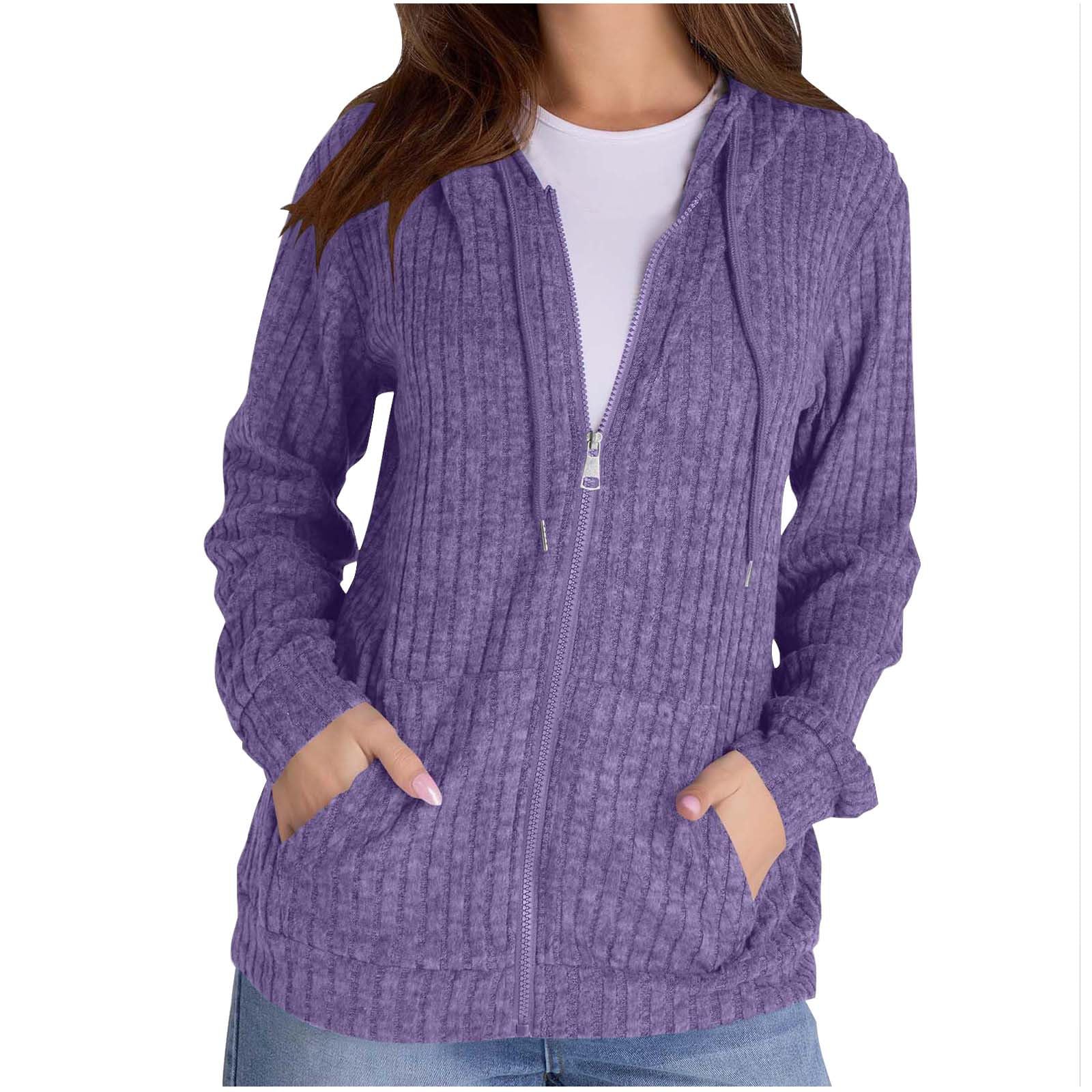 Sinzelimin Womens Knitted Brushed Stripes Sweater Cardigan Fashion Zipper Lightweight Drawstring Hoodies Jackets Blouse Tops