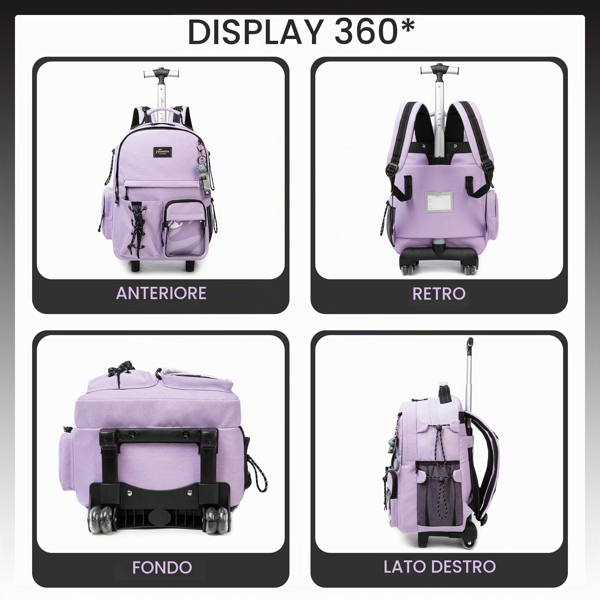 HTgroce Trolley Scuola Bambina Elementare Zaino Scuola Media Bambina Zaino Scuola Trolley Zaino Bambina Zaino con Ruote Scuola Viaggio
