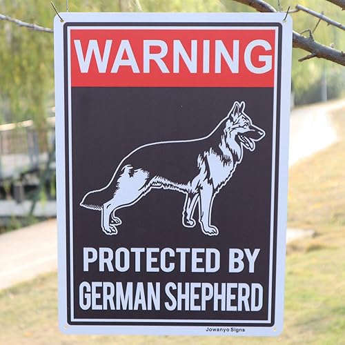Miniatura 3 de Señal de advertencia de perro protegido por pastor alemán, 14 x 10 pulgadas, aluminio reflectante, fácil de montar, protección UV, resistente a la