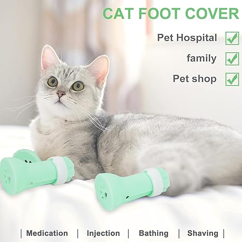 Miniatura 4 de 4 botas de silicona antiarañazos solo para gatos, cubiertas de goma ajustables para patas de gatito, guantes protectores de patas de ducha,