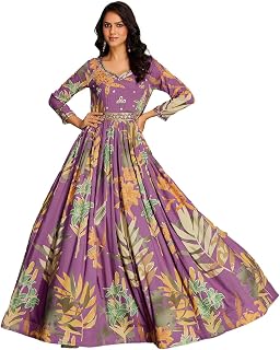 madhuram textiles Women's Rayon Print with Hand Embroidery Work Anarkali Long Gown(M-2543) Price In India