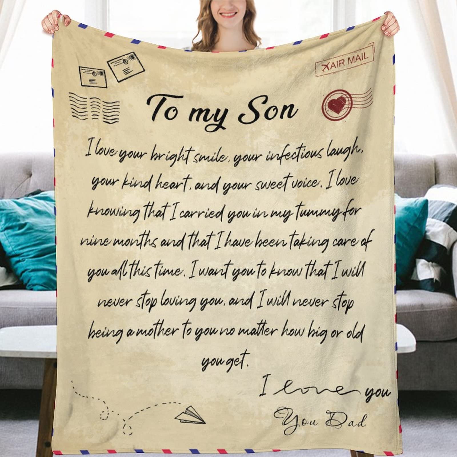 Couverture en flanelle cadeau pour fils grand plaid doux et chaud inscription amour