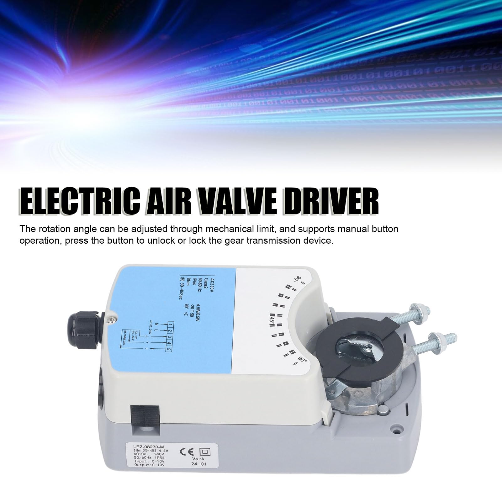 Actuador de Válvula de Aire Eléctrica, Motor sin Escobillas de CC, ángulo de Rotación Ajustable, Controlador de Válvula de Aire LFZ-08230-M, CA 230 V