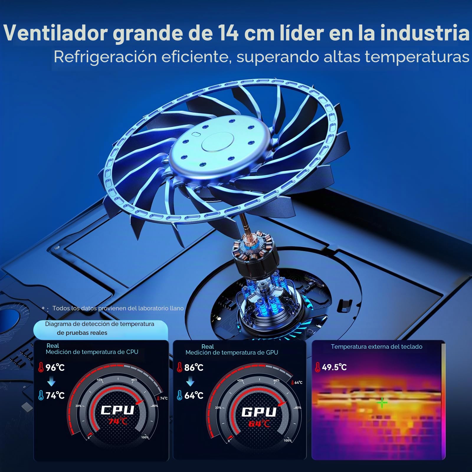 llano 2024 Versión actualizada Nuevo Enfriador para portátil para Juegos básico Negro Gris (Sin RGB)