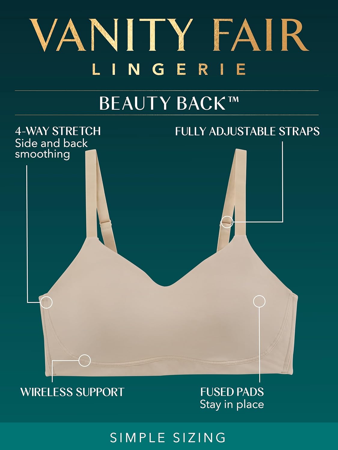 Vanity Fair Women's Beauty Back Smoothing Wireless Bra, Comfort and Support, Simple Sizing Available S-3XL, Shirting Blue, Medium - Image 4