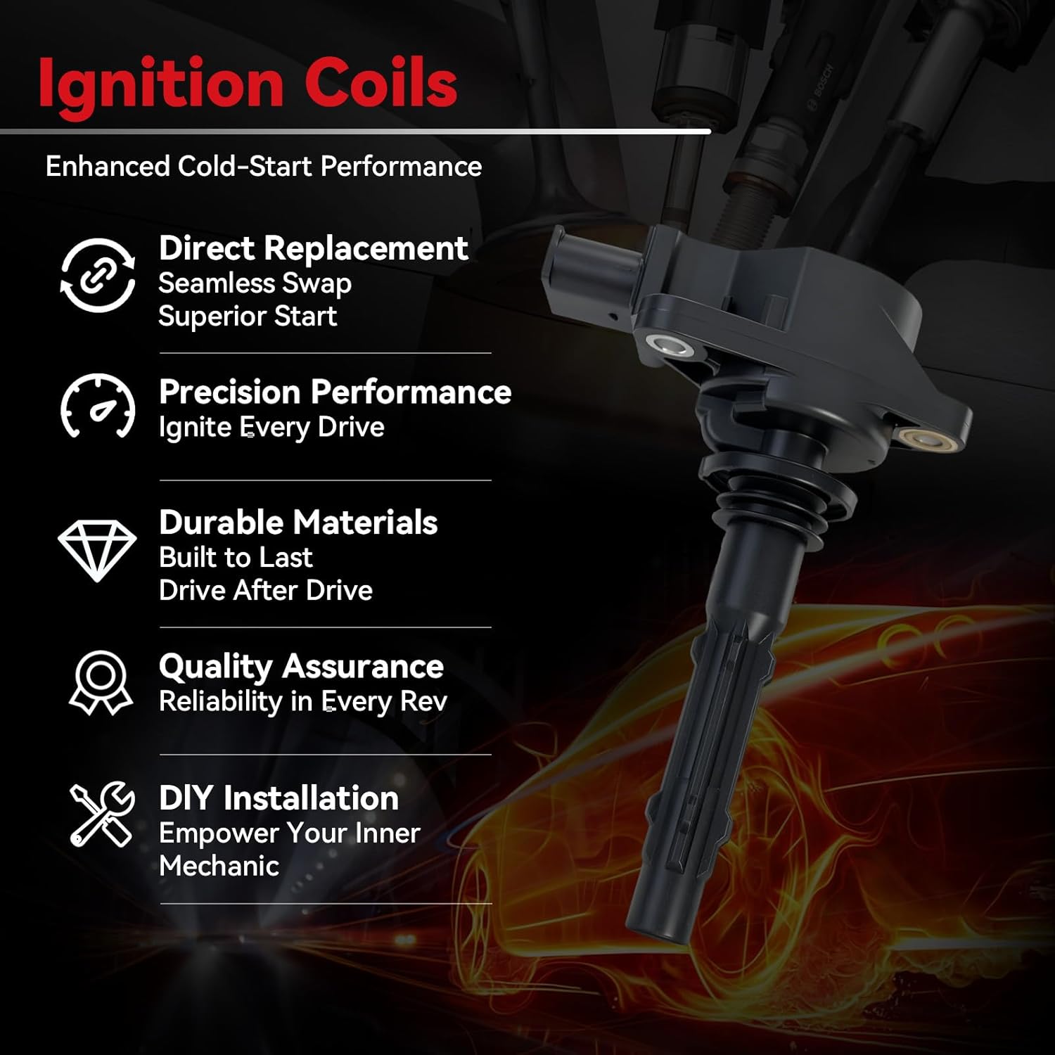 UF535 Ignition Coil Pack & 95983 Spark Plugs Fit for Mercedes-Benz C230 C280 CLK350 E350 ML350 SLK280 Dodge Sprinter 3500 2.5L 3.0L 3.5L 5.5L V6, Replaces C1691 5C1748